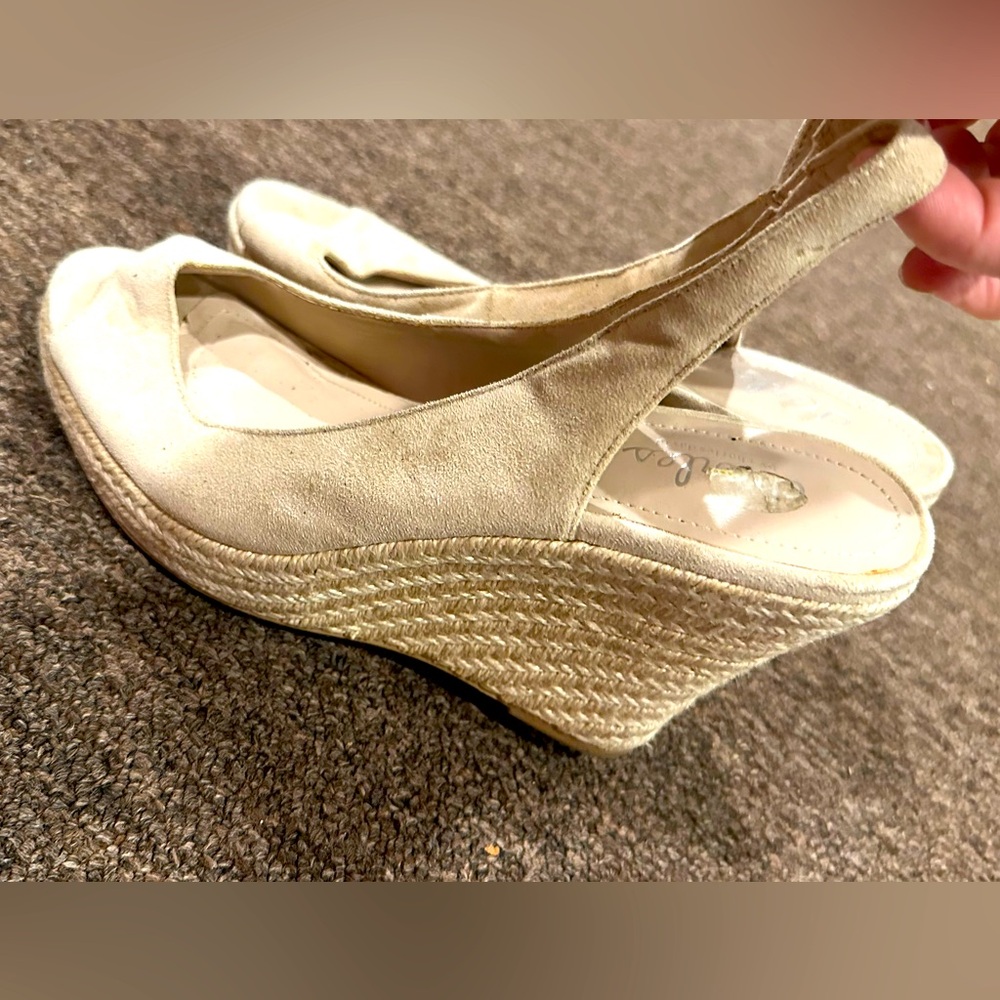 Charles By Charles David Cork Wedge Nude Peep Toe Sandals Size 8 M